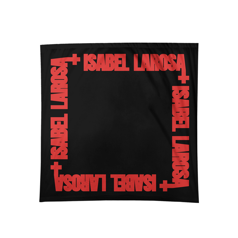 Official Isabel LaRosa Merchandise. 100% black cotton bandana with red print.